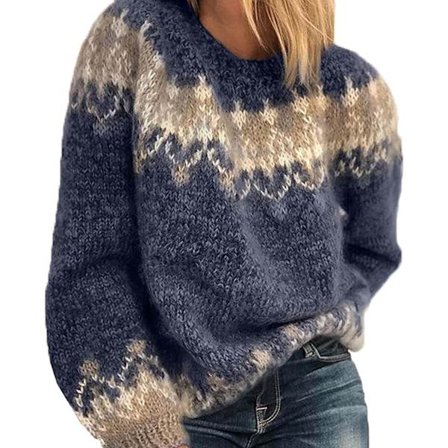 Dametøj Efterår/Vinter Rundhals Casual Løstsiddende Mohair Chunky Strikket Jacquard Dametrøje (L)