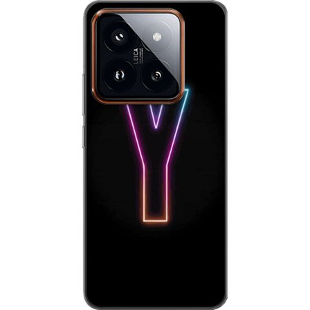 Yhteensopiva Puhelinkuori Xiaomi Xiaomi 14 Pro Minimalistinen neonkirjain Y värinvaihtuvassa valossa mustaa taustaa vasten