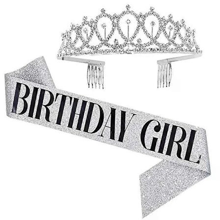 Bling Strass Kristallkrona Tiara Födelsedag Jubileumsdekoration Grattis 18 21 30 40 50-årsdag Satin Skärp Festtillbehör