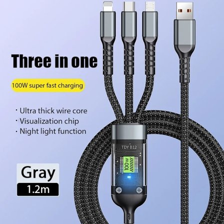 3-i-1 100W 6A Snabbladdande USB till Type-C Micro Snabbladdningskabel för iPhone14 13 Samsung Xiaomi Huawei Hörlurar Power Bank
