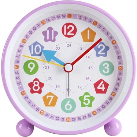 Barnevekkerklokke Søt Dyr Læreklokke Stille Med Nattlampe, Egnet for Barns Soveromsbord Nattbord (lilla)