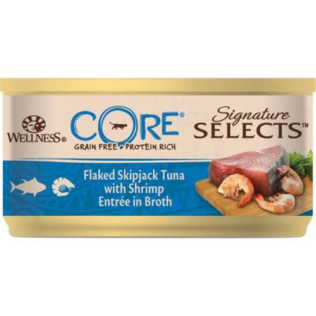 CORE Petfood - Cat Adult Signature Selects Flaked Tuna & Shrimp in Broth Wet 79g - Katt - Kattefôr & kattemat - Våtfôr og våtmat - ZOO.no
