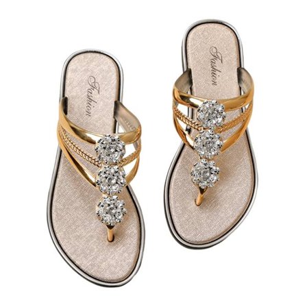 Sandaler Flip-flops for kvinner med Rhinestone gummisåle Krystaller Tåstropp for stranddusj
