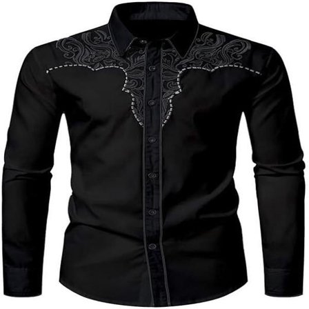 Western Cowboy Skjorte for Menn Mote Slim Fit Design Svart 2 Black 2