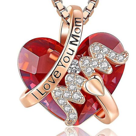 Halskjede med "mamma"-anheng, gave til morsdag, rødt og blått hjertekrystall, smykke til damer, jubileum, bursdag