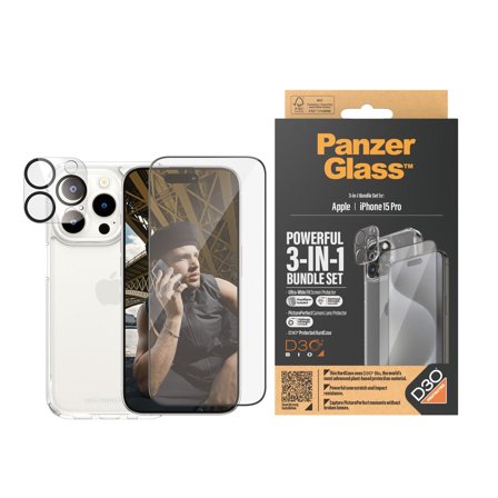 Panzer 3-in-1 Pack iPhone 15 Pro PanzerGlass - High quality tempered glass screen protector