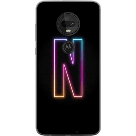 Kompatibelt Mobildeksel til Motorola Motorola Moto G7 Minimalistisk neonbokstav N i fargeskiftende lys mot svart bakgrunn