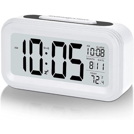 Batteridrevet digitalt vækkeur, lcd-ur elektronisk til soveværelse hjemmekontor, med dato, indendørs temperatur, snooze-lys, lille størrelse, 