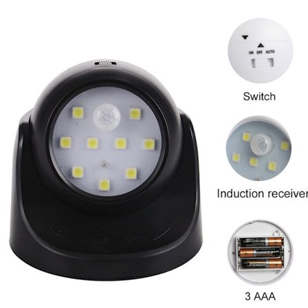 360° roterbar LED-menneskekropps infrarød induksjonslys, liten nattlampe, halllampe 90*90mm (eksklusive batteri)