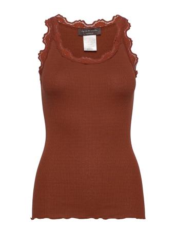 Silk Top W/ Lace T-shirts & Tops Sleeveless Brun Rosemunde*Betinget Tilbud