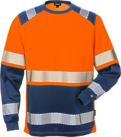 Fristads Herr Varsel långärmad T-shirt 7457 THV, klass 2, Varsel Orange/Marinblå