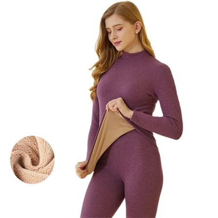 Vinternya Termisk Underkläder för Kvinnor, Tjockt Intimt Set med Berber Fleece, 2-Delar Underbyxor och Undertröja PURPLE XXL(55-63kg)