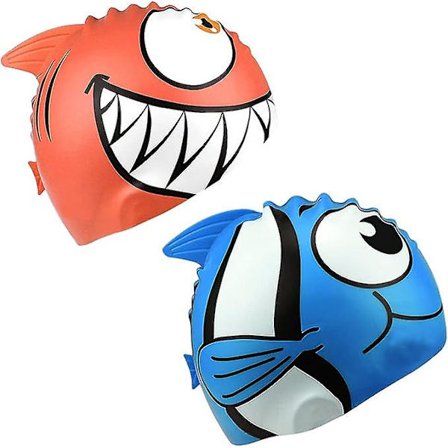 2-pak silikon vanntett badehette (oransje + sjøblå) for barn 2-8 år