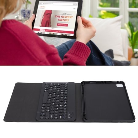 Trådlöst tangentbord med runda tangenter 10 tum datortillbehör med skyddsfodral för IPad Pro 11 tum Svart runda tangenter