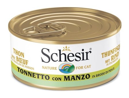 Schesir Tonnetto Con Manzo In Brodo Di Pesce Cibo Umido Gatti