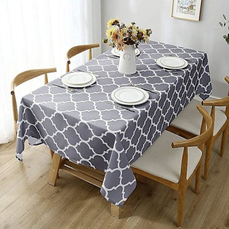 Wekity Dug til rektangulære borde Vandtæt Satin Resistent Vaskbar Spisebord Beskytter Til Ferie, Fest, Grå Og Hvid, 60 X 104 Tommer