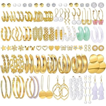 54 par guld creolörhängen för kvinnor, trendigt set med allergivänliga tjocka pärlörhängen i guld, modernt smyckesset i present