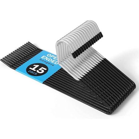 Buksehengere | Åbne buksehengere i metal, 15 metalbøjler skridsikker bøjle til bukser, jeansbøjler til skab, sorte buksehengere