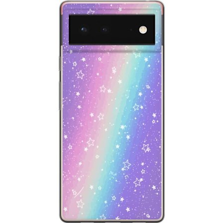 Kompatibel Mobilcover til Google Pixel 6 Rainbow-farvet pastelbaggrund med hvide stjerner og glitrende prikker i blød overgang