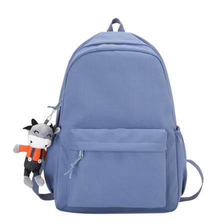 Skolväska Flicka Student Enkel Otryckt Ryggsäck Trendig Ryggsäck Blue