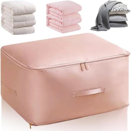 Självkomprimerande Förvaringspåse, Utrymmesbesparande för Täcken, Filtar och Sängkläder (Rosa-XL-52X42X60)