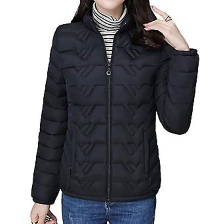 Vinterjakke til kvinder, pakbar og varm, bærbar overtøj, bomuldsforet jakke til hjem, date, fest og shopping (4XL Sort)