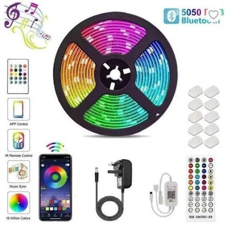 LED 10M 5050 RGB 180 - Bleutooth LED-strimmel med 44-tasters fjernbetjening + Styret af Smartphone APP