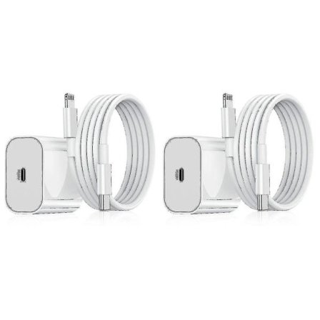 2-pak iPhone-oplader Hurtigopladningsadapter + kabel 20w Usb-c Hvid 2-pak