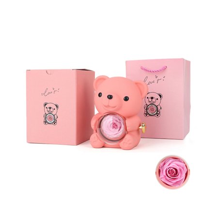 Nalle med Konserverad Ros Alla Hjärtans Dag-present Äkta Rosblomma i Nalle Unik Present för Mors Dag Bröllop Möhippor