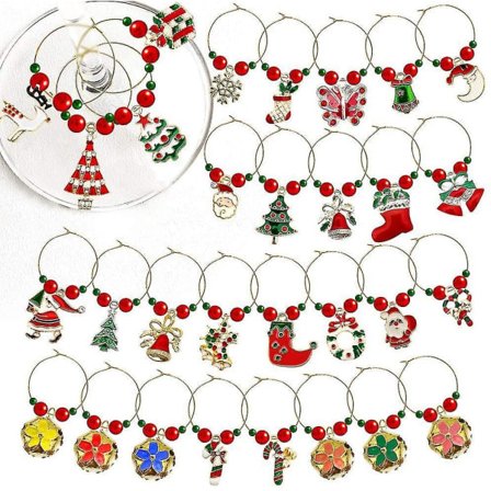 30 stk. Juletræspynt til vinglas, vinglasmarkører, vinglaspynt, jul