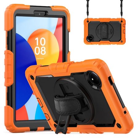 Xiaomi Redmi Pad SE 4G 8,7 tommer etui Håndrem Kickstand Stødsikker Silikone Tablet Cover med PET-skærmbeskytter - Orange