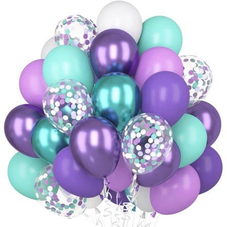Lilla turkise ballonger, 60 stk ballonger, grønn, lilla, metallisk konfetti, makron, lilla, blå, grønn, matte ballonger for bursdag, bryllup,