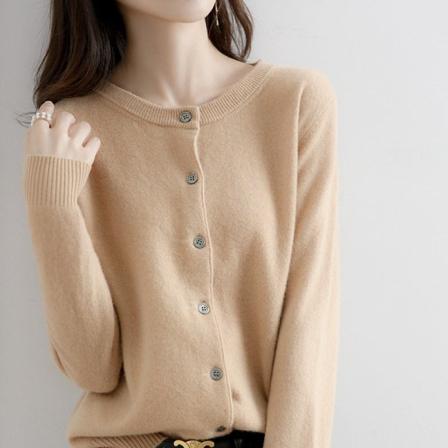 Dam flickor Stickad tröja Cardigan Dam flickor O-ringad Kort slimmad jacka Yellow camel XL