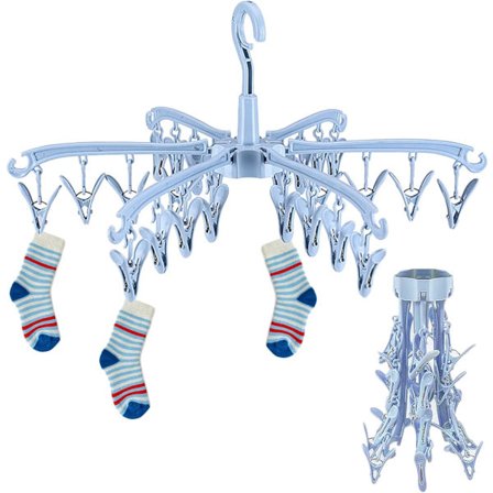 Indendørs og udendørs tørrestativ til tøj, 24 klemmer sammenklappeligt hængende tørrestativ til tøj, roterende tørrestativ til sokker, til stofbleer, 