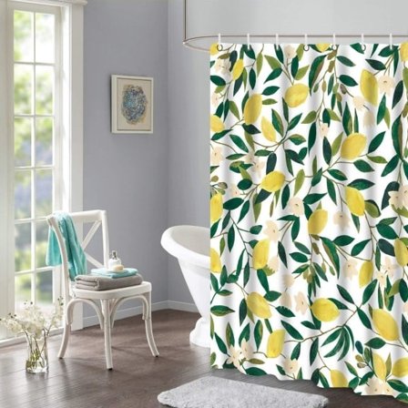 Duschdraperi med citroner, duschdraperi med fruktmotiv, grön