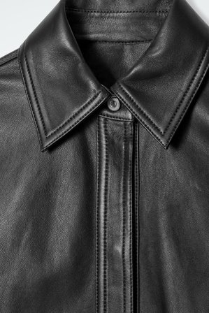COS Skórzana Koszula Z Przeszyciami – Relaxed Fit in Czarny