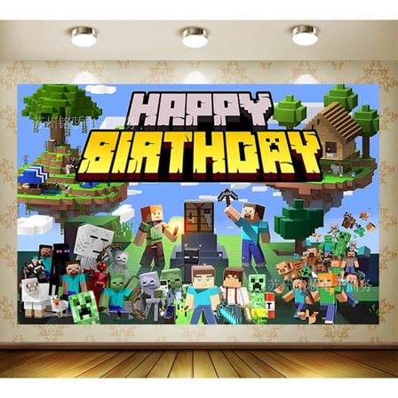 Ny Minecraft Bakgrunn Bursdagsfest Utstyr Bakgrunn Foto Banner Dekorasjoner