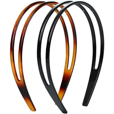 Hårt Plast Hårband Dubbel Knapp Hårband med Taggar Högkvalitativt Hårband för Kvinnor Kvinnor - 2 st Sköldpadda Svart