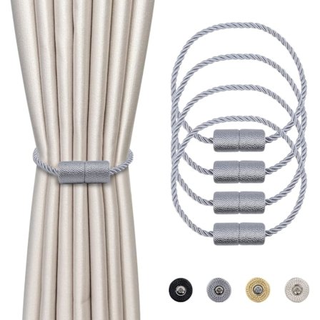 4 Stykker Magnetiske Gardin Tiebacks Grå Flettet Gardinspænde Magnetisk Gardinholder Gardinreb 45cm - Gardin