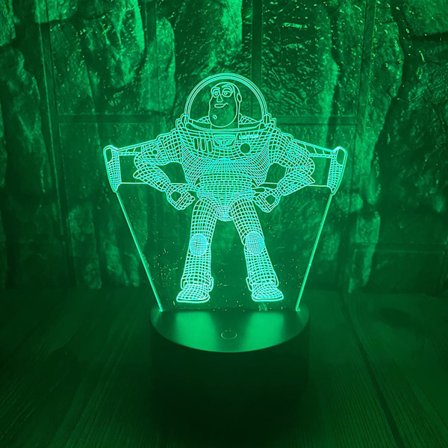 Toy Story Pixar Ultimate Buzz Lightyear Spaceman 3D LED Optisk Illusionslampe for Soverom med Fjernkontroll 7 Farger Astronaut Actionfigur Nattlampe