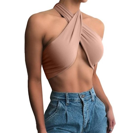 Sleeveless Cross Self Tie Backless Crop Top för kvinnor
