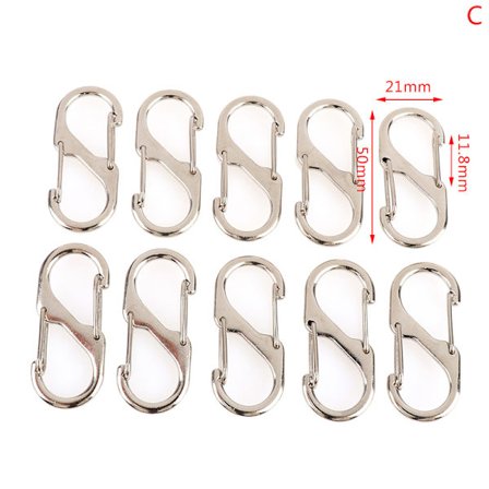 10stk Rustfrit Stål S Type Karabinhage Med Lås Mini Nøglering