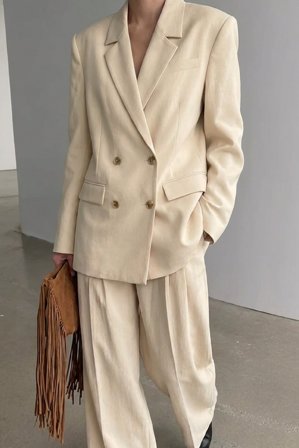 NA-KD - Dobbelspent oversized blazer - Figursydd blazer - Beige - EU 42