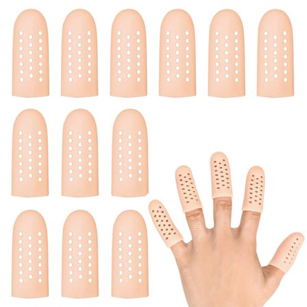 Sæt med 12 silikone gel fingerbeskyttere, tommelfingerbeskyttelse, fingerspidsbeskyttelse efter skade, til triggerfinger, revnede fingre (hudfarve)