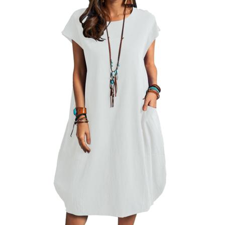 Kvinnor Casual O-ringad Kortärmad Mid-calf Sommarklänning Fick D