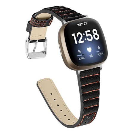 Fitbit Sense / Versa 3 thread genuine leather watch band - Black