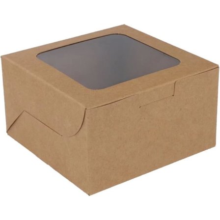 50 stk. cupcake-bokser med vindu, brun kraftpapirboks med 6