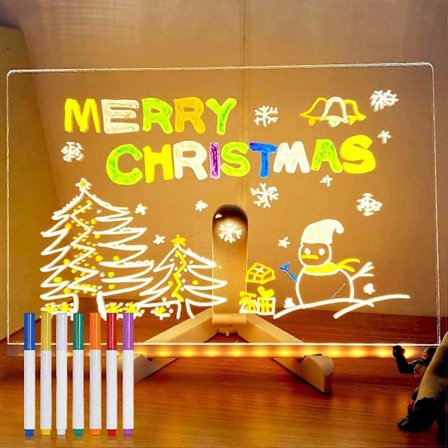 LED Message Board, Light-Up Drawing Board, Erasable Magic Board for Kids with 7 Neon Pens, Girl, 30 x 20 cm