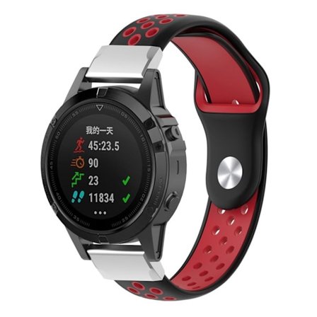 Garmin Fenix 5 / Forerunner 935 / Quatix 5 / Approach S60 22mm klockband av silikon - Svart / Röd