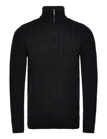 Vintage Jacob Henley Knitwear Half Zip Pullover Marineblå Superdry*Betinget Tilbud